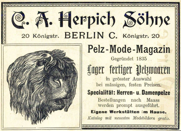 Alte Werbeplakat mit einem Löwenkopf mit grimmiger Miene und wallender Mähne, mittig mit dem Wort 'Löwe' darunter.