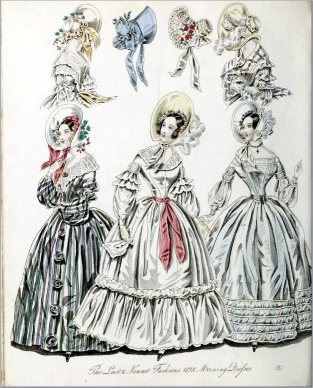 Ein Collage von Frauen und Hüten auf Papier mit Text unten.