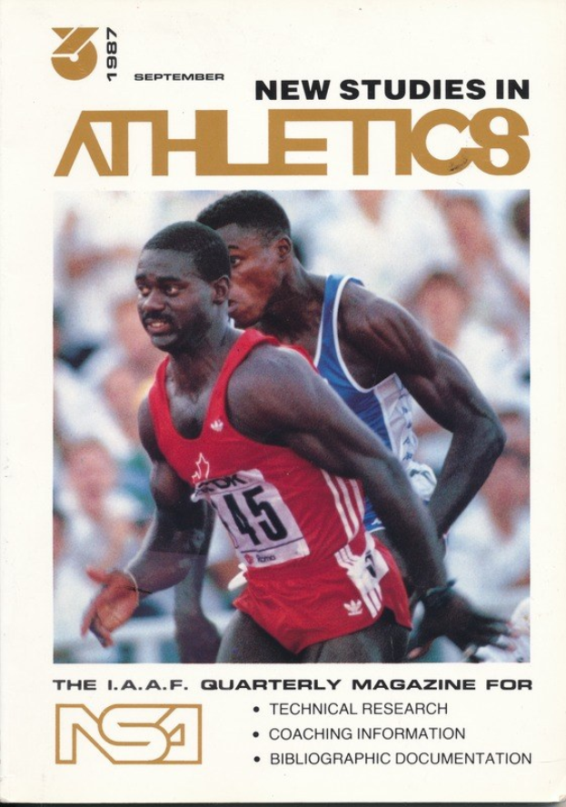 Cover des Buches "New Studies in Athletics September 1987" mit zwei Personen auf dem Umschlag.