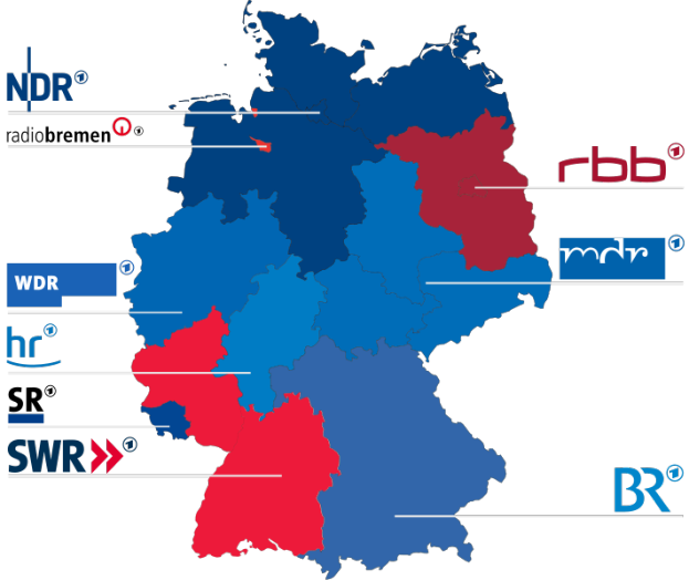 Eine Deutschlandkarte mit provinces in rot und blau, die die Ergebnisse der Wahl 2016 zeigt, einschließlich der Namen der Kandidaten und des Wahldatums.