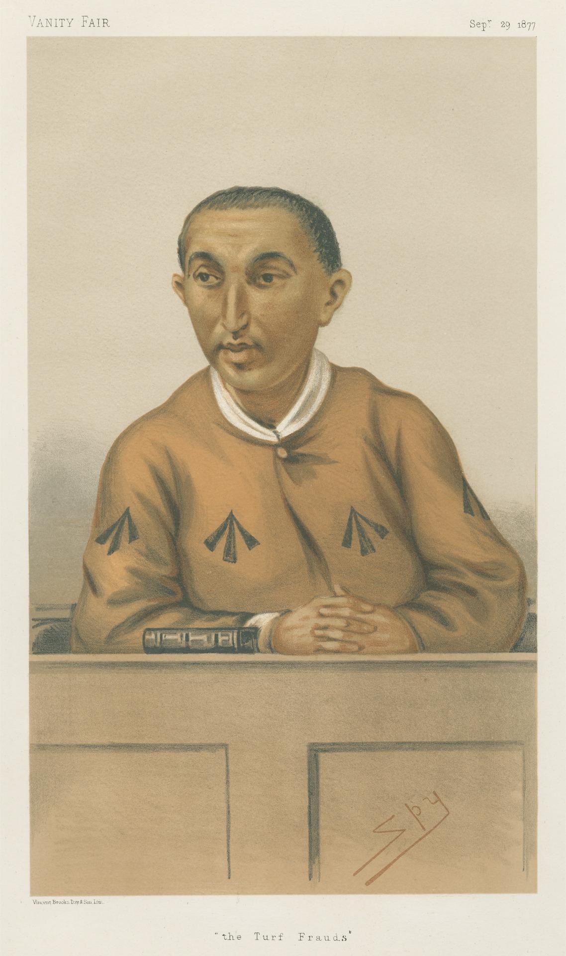 Ein Mann in einem weißen Hemd und dunklen Hosen sitzt an einem Tisch mit gefalteten Händen und sieht ernst aus, mit dem Text "Die Rasenbetrüger" unten.