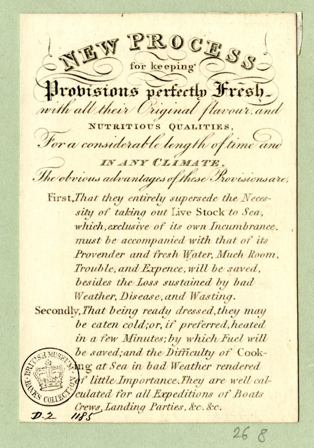 Papier mit gedrucktem Text, der "Neuer Prozess zum Erhalten von Probiotika perfekt frisch" und einen Stempel auf der linken Seite trägt.