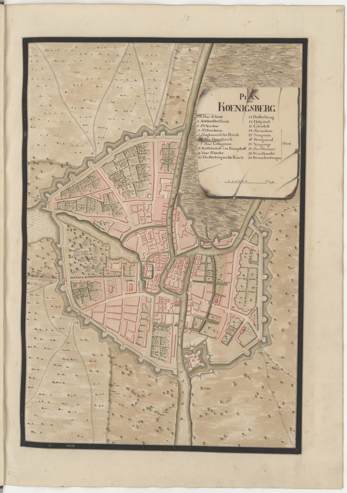 Detailierte Karte von Hohensberg, Deutschland, aus einem alten Buch, das Straßen, Gebäude und Sehenswürdigkeiten zeigt, sowie zusätzlichen Text über die Stadt.