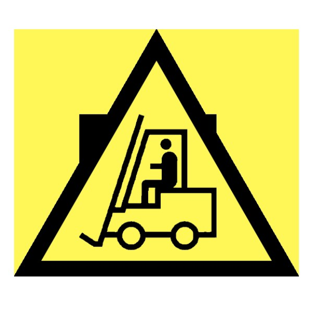 Warnschild mit gelb-schwarzem Hintergrund, das einen Gabelstapler zeigt, der den Eintritt von Gabelstaplern in den Bereich verbietet.