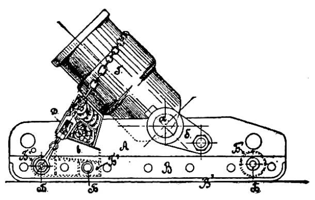 Eine detaillierte Schwarz-Weiß-Zeichnung eines deutschen Panzers aus dem frühen 20. Jahrhundert, die einen Turm mit einem Geschützrohr und andere sichtbare Komponenten zeigt.