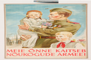 Ein polnischer Weltkriegs-Propagandaplakat, das einen Mann mit einem Kind zeigt, accompanied by text.