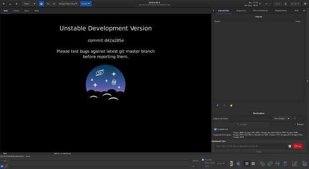 Screenshot eines Computerbildschirms mit der Textzeile "instabile Entwicklungsversion" in fetter weißer Schrift auf schwarzem Hintergrund, wobei "unaufhaltsame Entwicklung" in hellblau hervorgehoben ist, zusammen mit Symbolen wie einer Suchleiste, Dropdown-Menü und Fortschrittsbalken.