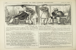 Ein altes Buchcover mit einem Mann in einem Anzug, der in einem Stuhl sitzt und nachdenklich schaut, und einer Frau, die neben ihm steht und nachdenklich in die Ferne blickt, mit der Aufschrift "Die Macht der öffentlichen Meinung".