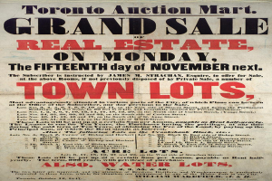 Ein Werbeplakat für die Toronto Auction Mart Großveranstaltung Immobilien, die für Montag, den 15. November, geplant ist.