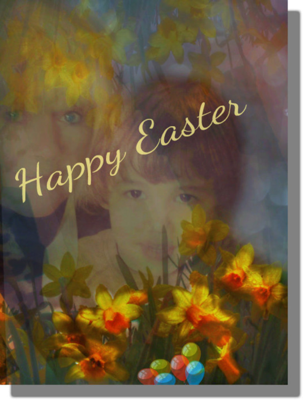 Ein Deckblatt mit der Aufschrift "Frohe Ostern" darauf.