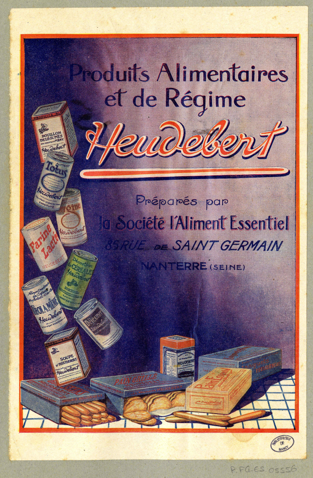 Ein Plakat mit verschiedenen Lebensmitteln, darunter Schachteln, mit der Aufschrift "Heidelberg - Produkte für Ernährung und Diät Heidelberg".