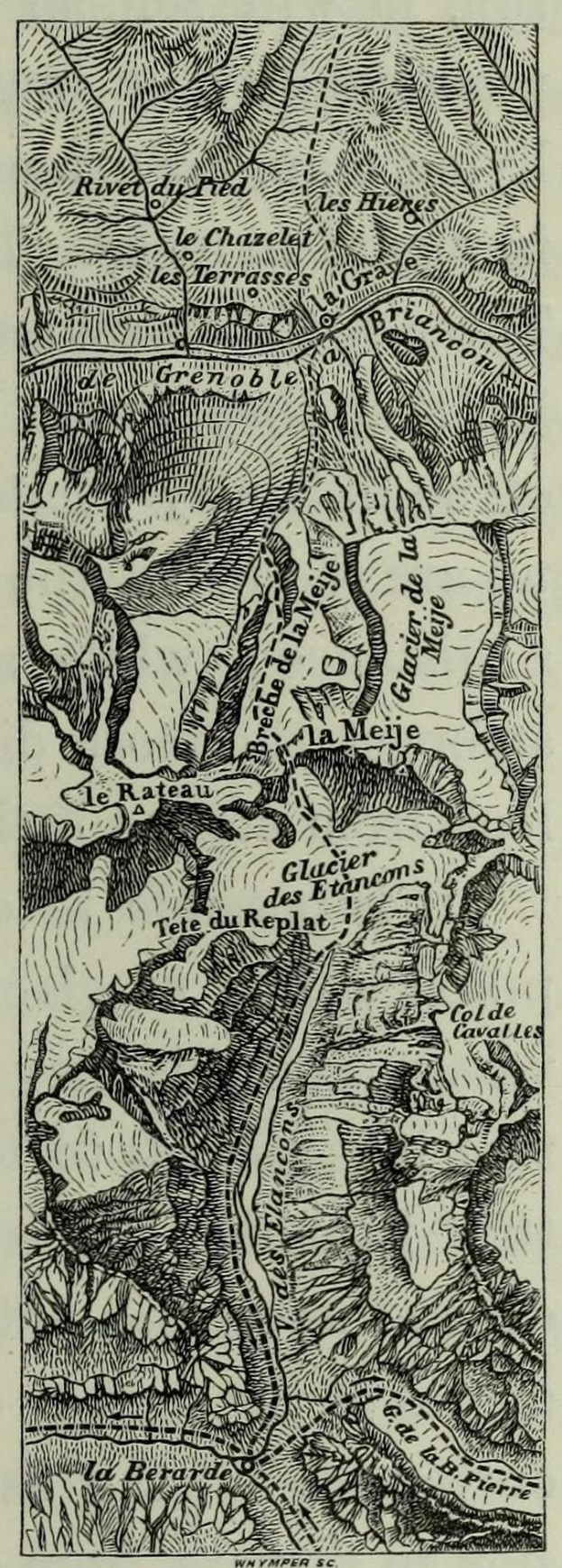 Eine schwarz-weiße topografische Karte des Rheins, die Höhenangaben, Geländekonturen und Texte mit Städtenamen, Ortschaften und geographischen Merkmalen zeigt.
